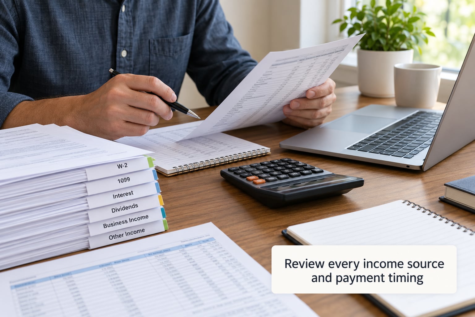 Review every income source and payment timing