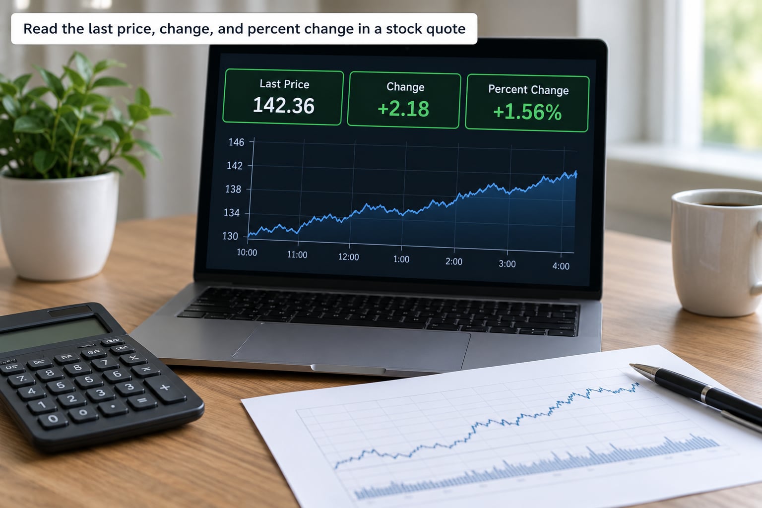 Read the last price, change, and percent change in a stock quote