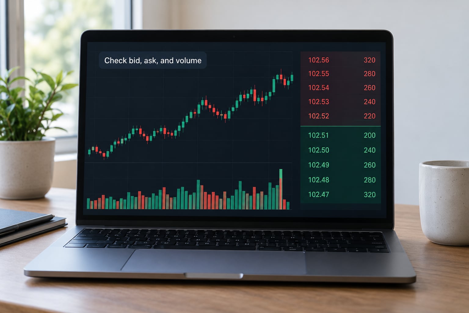 Check bid, ask, and volume